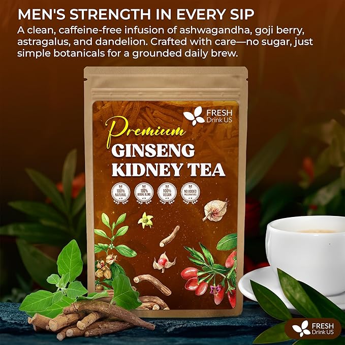 FreshDrinkUS, Ginseng 6 Treasures Kidney Tea, 30 Packs Of Super Kidney Cleanse Detox Tea For Men & Women, 100% Natural Roots & Berries | Caffeine-Free | Adaptogenic Blend for Energy, Wellness & Vitality Support - Bloomnest