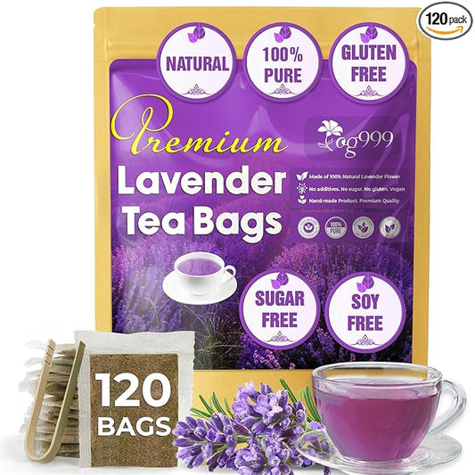 120 Lavender Flower Tea Bags, 100% Natural & Pure. Loose Flower Lavender Herbal Tea. No Sugar, No Caffeine, No Gluten, Vegan. - Bloomnest
