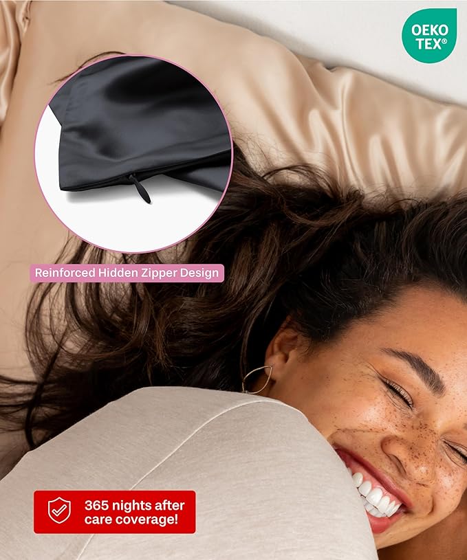 SUNDAYSILKS™ Premium Silk Pillow Cases | 100% Mulberry Silk Pillowcase with Zipper, All Sides Real 22 Momme Grade 6A Silk, Standard Queen, King Size [Midnight Black] - Bloomnest