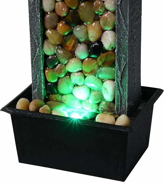 Kalona Tabletop Waterfall Fountain Pebble Indoor Water Feature with Coloured LED Lights for Home, Office & Desk Decor - Soothing Sound Small Relaxing Fountain(24367A) - Bloomnest