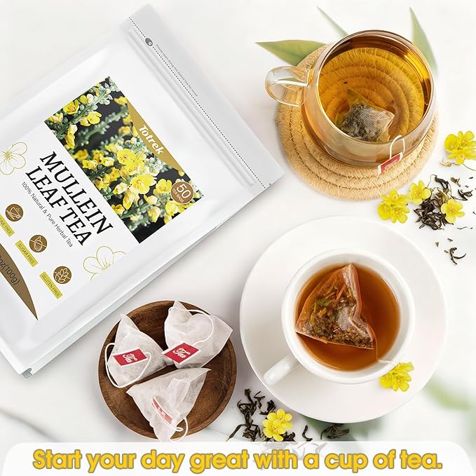 Mullein Leaf Tea Bags, 2g X 50 Bags, Organic Herbal Teas, Pure Mullein Leaves, Mullein Tea, Caffeine Free, Non-GMO, Caffeine-free - Bloomnest