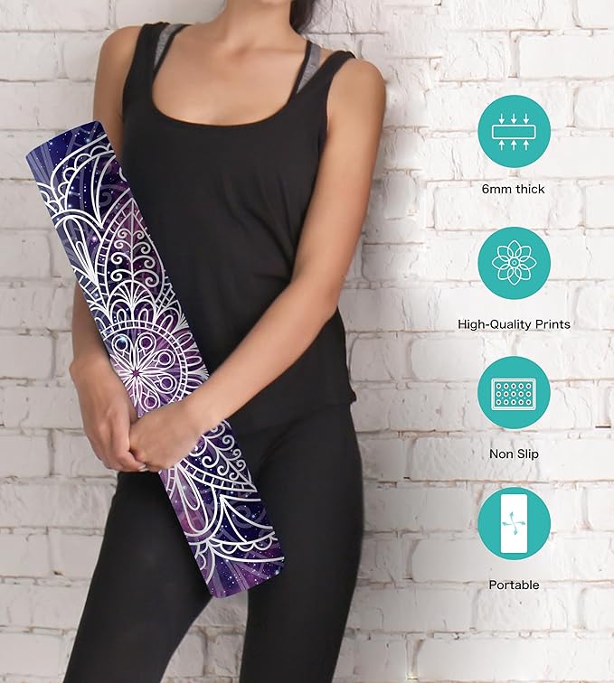 Non Slip Yoga Mat TPE Workout Mat for Men Women, Thick Workout Mat with Carrying Strap, Fitness Mats for Exercise, Yoga, Fitness, Pilates, Floor Workouts (72" x 24" x 6mm) - Bloomnest