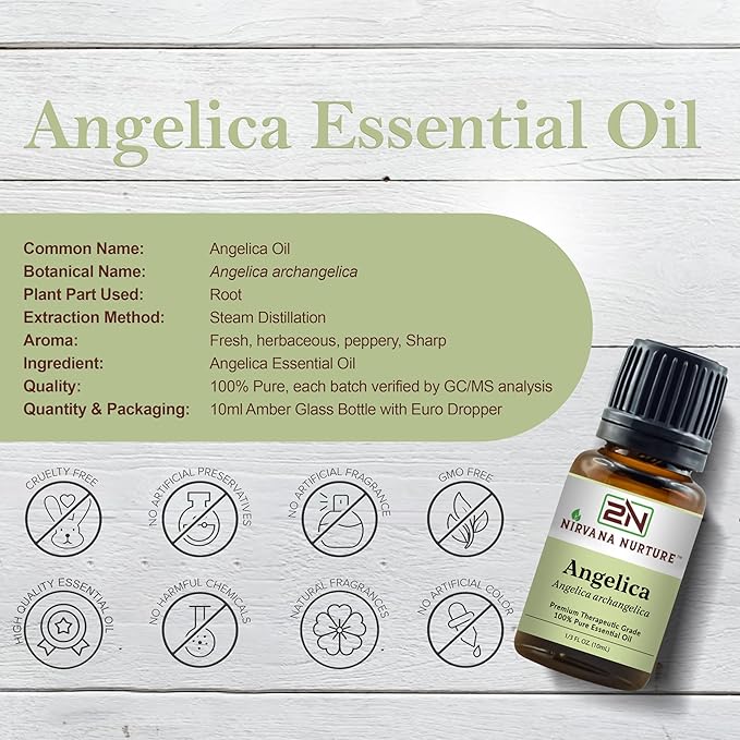 Angelica Essential Oil, 100% Pure Undiluted, Aromatherapy Oil for Diffuser, Hair & Skin Care