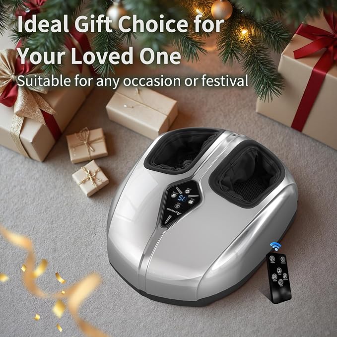 Shiatsu Foot Massager with Heat,Vibration,Air Compression and Deep Kneading for Plantar Fasciitis, Neuropathy,Improve Foot Wellness,Gifts for Women & Men（Silver）