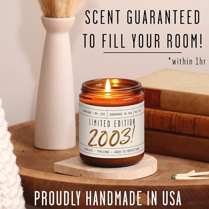 22nd Birthday Gifts for Women - 'Limited Edition 2003' Soy Candle, w/Champagne on Ice I 22 Birthday Gifts for Women I 22rd Gift for Her Ideas I 9oz Reusable Jar, 50Hr Burn, Made in USA - Bloomnest