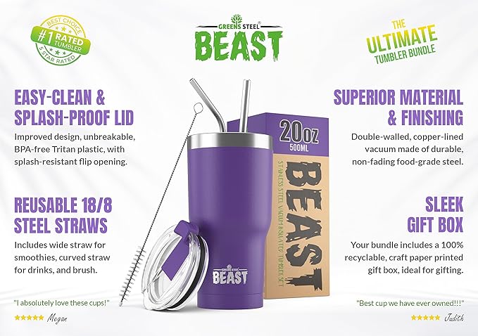 Beast 20 oz Tumbler Stainless Steel Vacuum Insulated Coffee Ice Cup Double Wall Travel Flask (Purple) - Bloomnest
