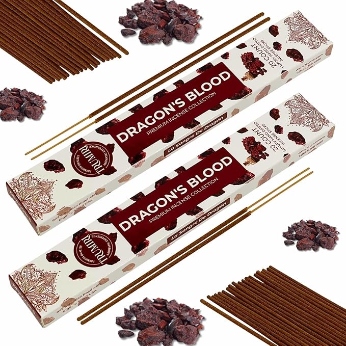 Dragons Blood Incense Sticks for Protection - Total 120 Insence-Sticks - 6 Packs of 20 Insense - Inciensos - Inscents - Natural Non Toxic Ingredients - Incents - Incence - Inscense - Insents TRUMIRI