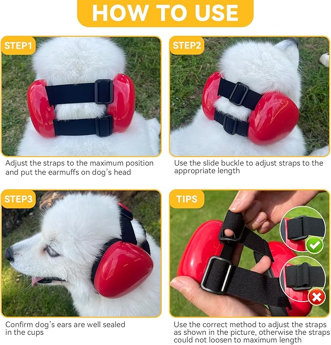 Dog Earmuffs for Hearing Protection 29dB NRR Ear Muffs Noise Protection (Large, Red) - Bloomnest