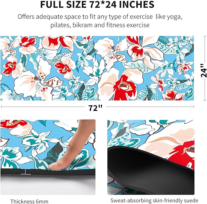 nuveti Yoga Mat Print Extra Thick TPE Non Slip Fitness Exercise Mat with Carrying Bag,72"x24" Extra Thick 6MM Exercise & Workout Mat for Yoga, Pilates Fitness and Floor Exercises - Bloomnest
