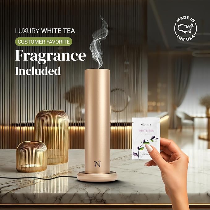 Dynamo Hotel Scent Diffuser – Cold-Air Essential Oil Diffuser for Home & Large Rooms up to 1000 sq ft, App & Manual Control, Hypoallergenic, Includes White Tea Fragrance Sample – Gold - Bloomnest