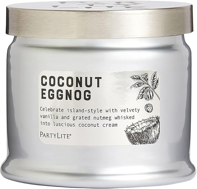 PartyLite 3-Wick Jar Candle, Highly Fragranced Clean Burning Glass Candle, 25-45 Hours Burn Time (Coconut Eggnog) - Bloomnest