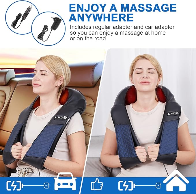 Neck and Shoulder Massager with Heat Shiatsu Back Massage Pillow with 3D Deep Tissue Kneading for Foot, Legs, Body Muscle Pain Relief, Use at Home, Office & Car - Bloomnest