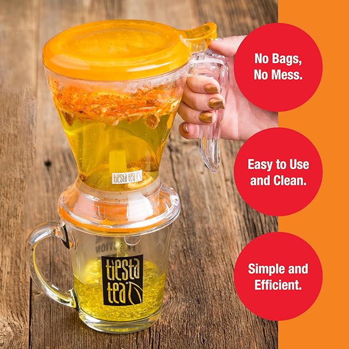 Tiesta Tea Brewmaster Coffee Infuser, Large Stainless Steel Strainer for Loose Leaf Tea, Fine Mesh Bottom Dispensing, Microwave & Dishwasher Safe, Reusable Steeper, Loose Leaf Holder, 16 Oz - Bloomnest
