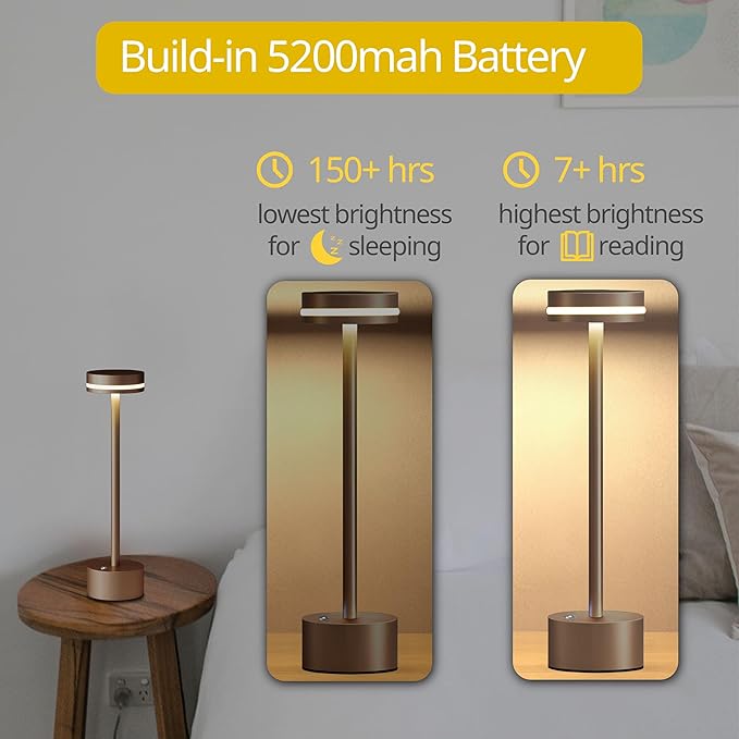 Cordless Table Lamp, Portable Rechargeable Bedside Lamp, Touch Stepless Dimmable Desk Lamp, for Home Bedroom Hotel Restaurant Bar Outdoor, 2 Set, Coffee - Bloomnest