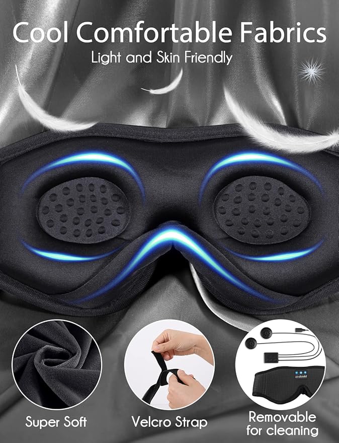 LC-dolida Sleep Headphones, Sleep Mask Bluetooth Wireless Music Eye Mask, Sleeping Headphones for Side Sleepers Sleep Mask with Bluetooth Headphones Ultra-Thin Stereo Speakers Perfect for Sleeping - Bloomnest