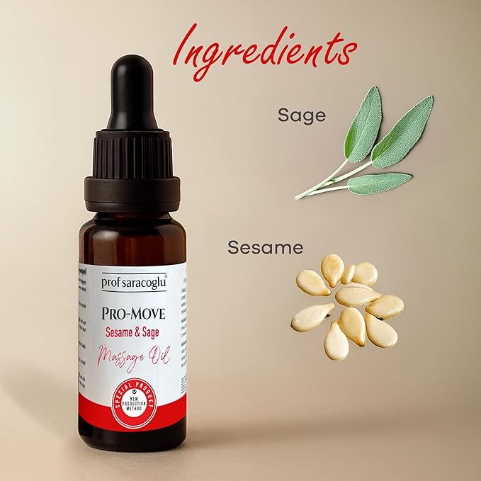 Prof Saracoglu Pro-Move Aromatic Massage Oil with Sesame & Sage – Fast-Absorbing Herbal Oil for Neck, Shoulder, and Muscle Tension Relief, Body Massage & Aromatherapy, 1.01 fl oz - Bloomnest