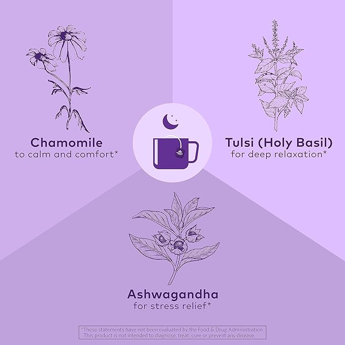 ORGANIC INDIA Tulsi Sleep Herbal Tea - Holy Basil, Ashwagandha, Chamomile, Night Time Tea for Bedtime, Stress Relieving & Relaxing, Immune Support, USDA Certified Organic - 18 Infusion Bags, 6 Pack - Bloomnest