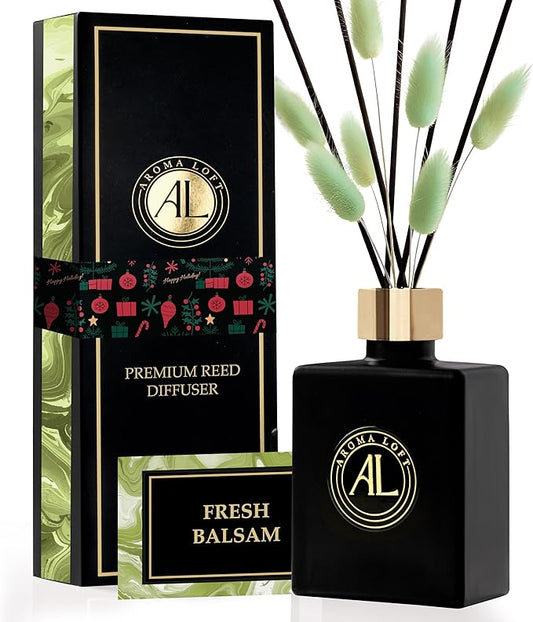 Black Reed Diffusers for Home | Premium Long-Lasting Fragrance Diffuser | Reed Diffuser Sticks in Oil Set | Smells Good in Bathroom & Office | Black, Balsam Reed Diffuser(5 oz) - Bloomnest