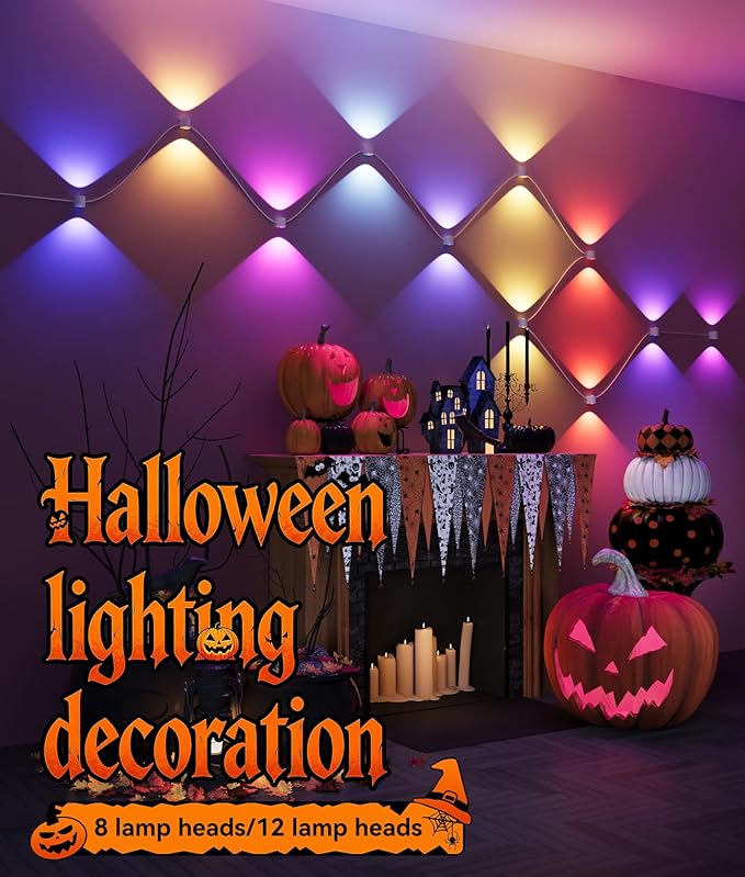 12 Lamp RGBCW Indoor Wall Lights, Up Down Lighting Bedroom Wall Sconces, Music Sync, DIY Styling White Color Changing Wall Lamps For Living room, Party, Home Decor, Compatible Alexa/Google Assistant - Bloomnest