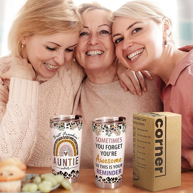 Macorner Aunt Gifts Tumbler - Stainless Steel 20oz - Best Auntie Ever Gift - Birthday & Christmas Idea for Aunt from Niece or Nephew - Bloomnest