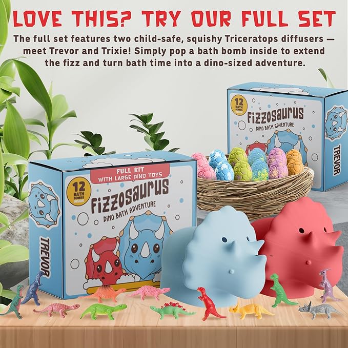 All Natural Bath Bombs for Kids with Surprise Toys Inside- 12 Pack Organic Dinosaur Bath Bombs with Toys Inside - Dino Bath Bomb for Kids - Bloomnest