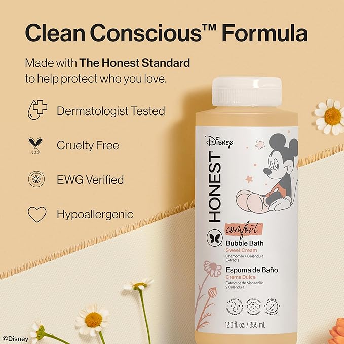 The Honest Company Foaming Bubble Bath Gentle Enough for Baby Dermatologist Tested Tear-Free Hypoallergenic Disney’s Mickey Mouse Comfort Sweet Cream 12 fl oz - Bloomnest