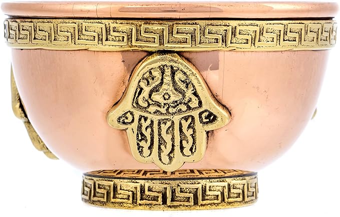 Hamsa Hand Copper Bowl - Offering Bowl For Altar or Ritual Use, Incense Holder and Smudge Kit, Home Decor - Bloomnest