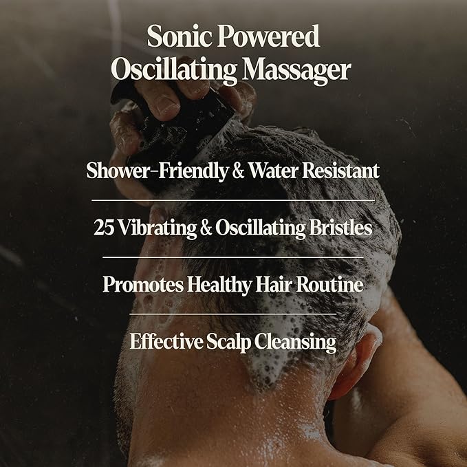 Black Wolf Sonic Scalp Head Massager & 100% Pure Argan Oil Bundle - Hair Care Products for Healthy Looking Hair & Scalp - Men's Shower & Bathroom Essentials Set BlackWolf