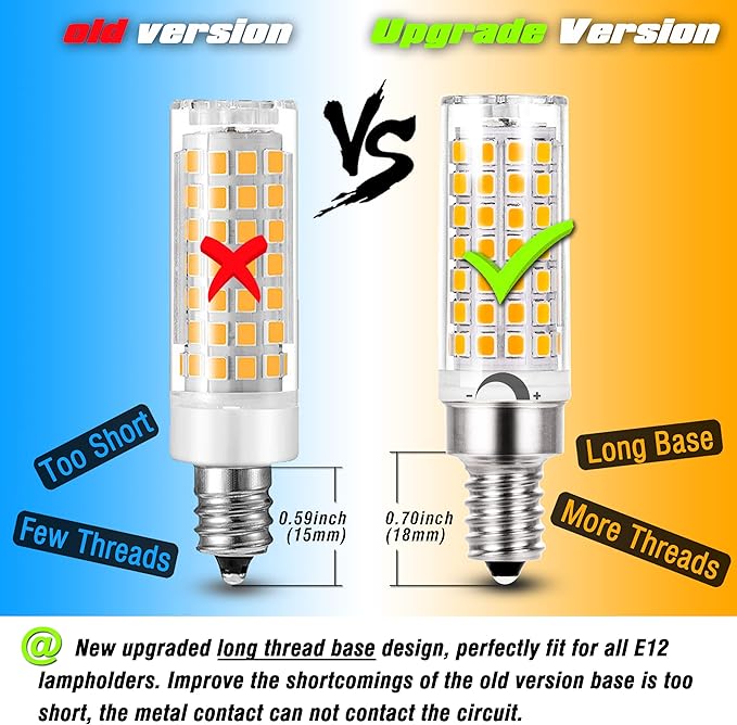 ALIDE E12 60 Watt C7 Dimmable Led Candelabra Bulbs Replacement, Warm White 2700k T6 110V 120V Small Base E12 LED Bulbs 6W for Ceiling Fan Salt Lamp Chandelier Lighting,600lm,8Pack - Bloomnest