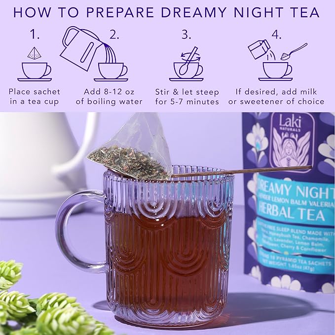 Dreamy Night Sleep Tea (1.65 oz, Pack of 18 Tea Bags) – Sleepytime Calming Caffeine Free Tea Herbal Blend with Valerian Root, Chamomile, Lemon Balm, Passionflower and Lavender for Bedtime - Bloomnest