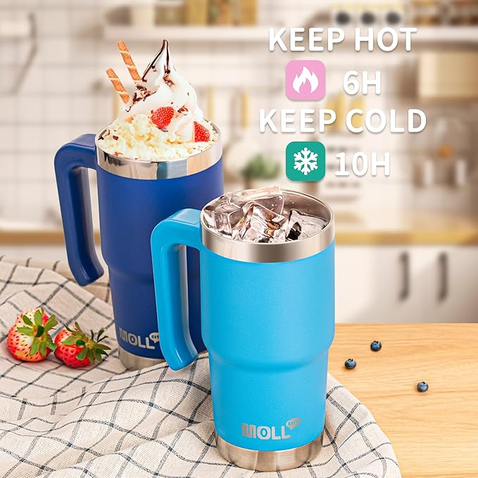 16 oz Tumbler with Handle Reusable Stainless Steel Vacuum Insulated Tumbler Cups with Lid and Straw Travel Mug for Women(Navy) - Bloomnest
