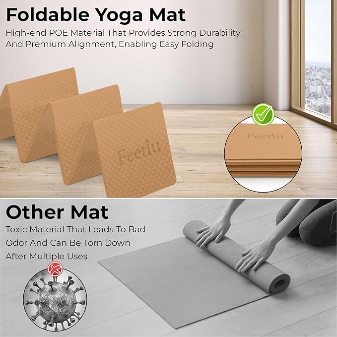 Foldable Yoga Mat, 6mm Thick, Lightweight, Anti-Slip, and Easy to Store – Perfect for Travel, Yoga, Pilates, Home Workouts, and Floor Exercises - Bloomnest