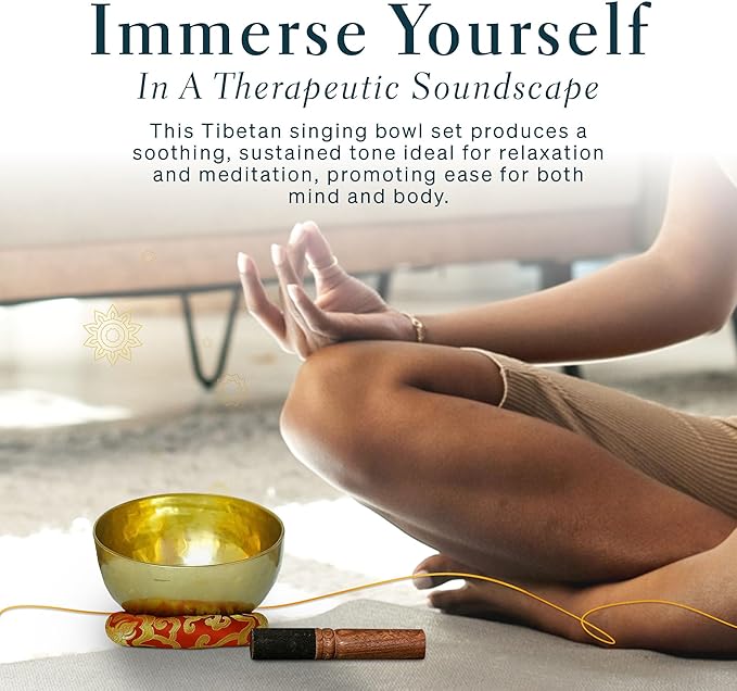 Tibetan Singing Bowl, Handcrafted Singing Bowl for Meditation, Prayer & Holistic Healing, Yoga Accessories, 7" Sound Bowl with Wooden Striker, Artisanal Pouch & Cushion - Bloomnest