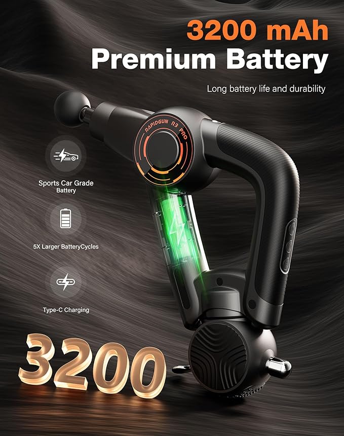 R3 Pro 3-in-1 Massage Gun with Vibration - 18mm Amplitude & 6500RPM Deep Tissue Percussion Massager for Pain Relief in Back, Shoulder, Leg - Gift for Athletes - Bloomnest