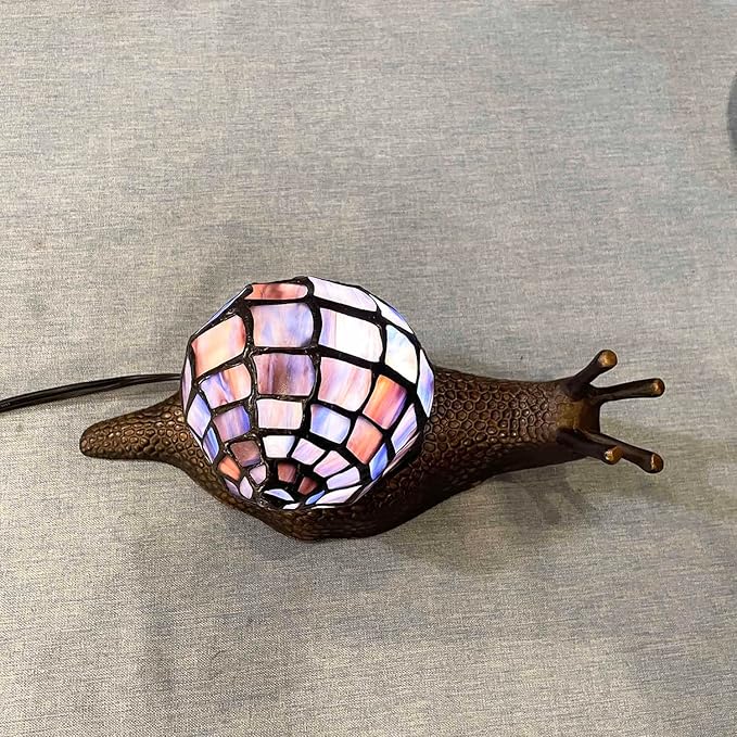 Bieye L10976 Land Snail Tiffany Style Stained Glass Accent Table Lamp for Home Decoration (Purple, 10" D x 5" W x 5" H) - Bloomnest