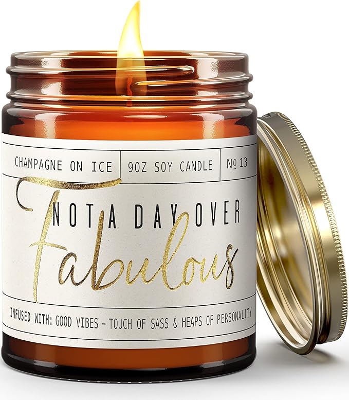 Birthday Gifts for Women Friendship -'Not a Day Over Fabulous' Soy Candle, w/Champagne on Ice I 40th 50th 60th 70th Happy Birthday Gifts for Mom, Grandma, Sister, Coworker, Aunt, Wife I Made in USA - Bloomnest