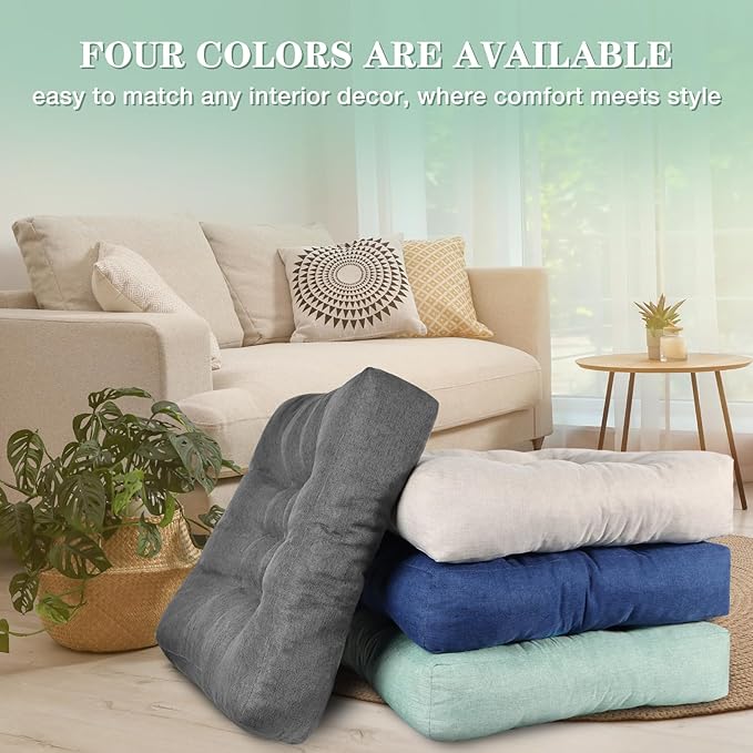 Sage Green Square Floor Pillow Meditation Cushions, Large Floor Sitting 22"x22"x4.6", Tufted Cushions for Yoga Living Room Tatami Home Decor 2 Pack - Bloomnest