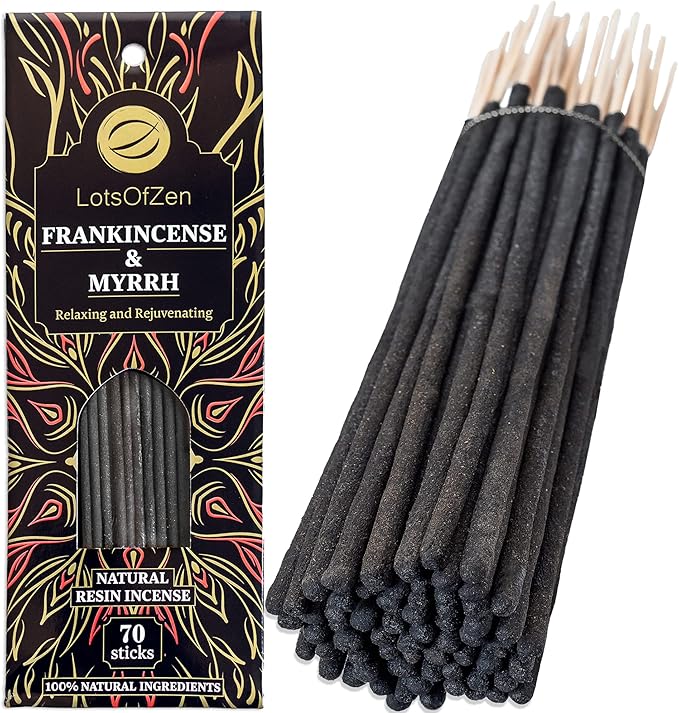 Frankincense and Myrrh Incense Sticks (70 Pack) – Long Burning Natural Resin Smudge Kit for Spiritual Cleansing, Meditation & Energy Balance LotsOfZen