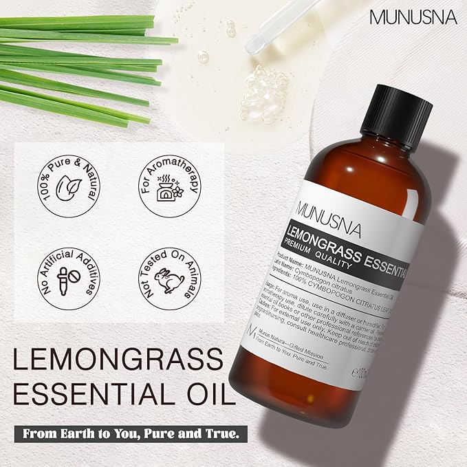 Lemongrass Essential Oil, 100% Natural & Pure Lemongrass Oil 100ML, Premium Grade Essential Oils Aromatherapy Scented Oils for Diffusers, Home Care, Skin, Laundry, Spray, Candle Soap Making - Bloomnest