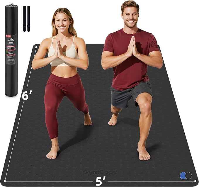 Extra Large TPE Yoga Mat 72"x35" / 78"x57" - Wide Non-Slip Mat for Yoga, Pilates & Home Gym, 6mm Thick Cushion for Comfort & Balance, Waterproof, Easy to Carry with Strap or Bag for Solo or Partner Workouts