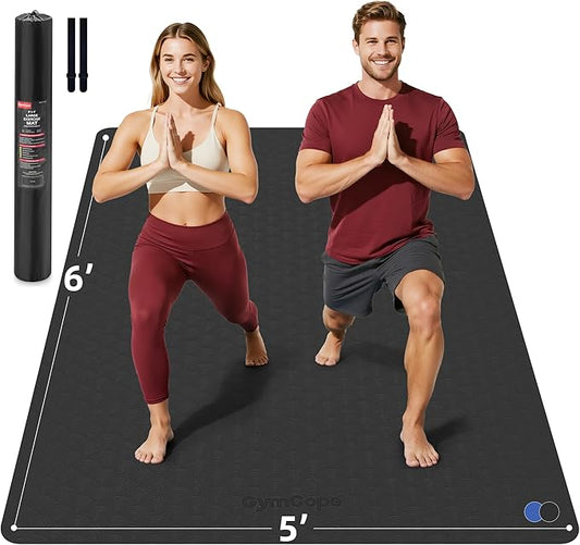 Extra Large TPE Yoga Mat 72"x35" / 78"x57" - Wide Non-Slip Mat for Yoga, Pilates & Home Gym, 6mm Thick Cushion for Comfort & Balance, Waterproof, Easy to Carry with Strap or Bag for Solo or Partner Workouts