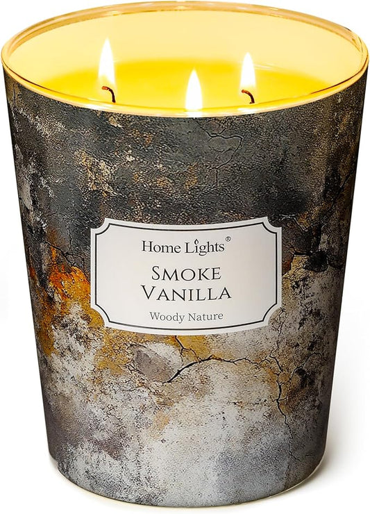 HomeLights Large jar Candle | 3-Wick Long-Lasting Scented Candles, 34oz Natural Soy Wax Candle for Home Scented, Industrial Chic Gifts for Women & Men, Smoke Vanilla - Bloomnest