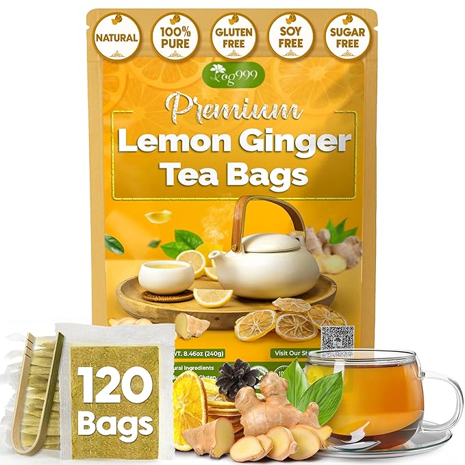 TOG999, Premium Lemon Ginger Tea Bags | 120 Tea Bags | Refreshing Herbal Blend with Bright Citrus & Warming Ginger | Naturally Caffeine-Free | 100% Plant-Based, Sustainably Sourced Herbal Tea - Bloomnest
