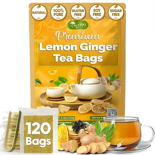 TOG999, Premium Lemon Ginger Tea Bags | 120 Tea Bags | Refreshing Herbal Blend with Bright Citrus & Warming Ginger | Naturally Caffeine-Free | 100% Plant-Based, Sustainably Sourced Herbal Tea - Bloomnest