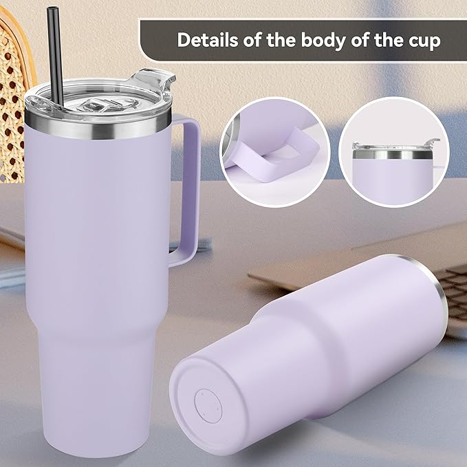 HASLE OUTFITTERS 40 oz Stainless Steel Tumbler with Handle, Vacuum Insulated Tumblers Bulk, Reusable Double Wall Travel Coffee Mug, Durable Powder Coated Water Bottle(Purple, 4) - Bloomnest