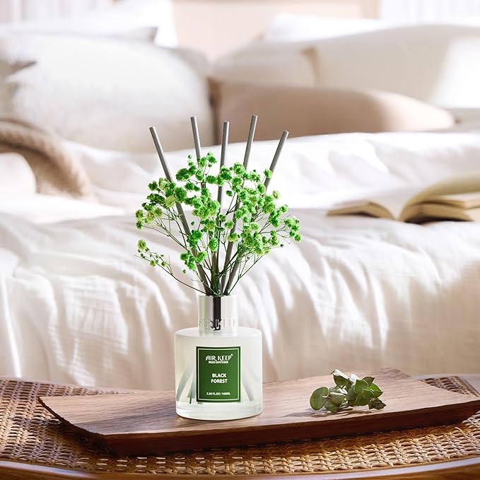 Airkeep Reed Diffuser Set,3.38 fl oz (100 ml) - Black Forest Oil Diffusers with 8 Reed Sticks, Home Fragrance Reed Diffuser for Bathroom Shelf Decor - Bloomnest