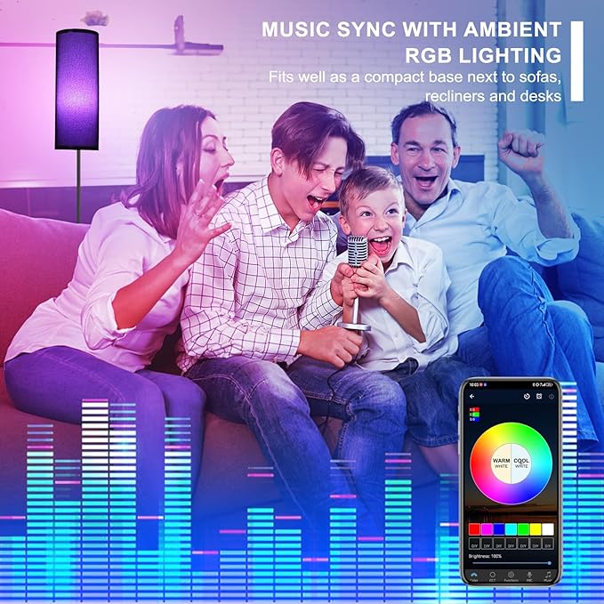 FRIDEKO HOME Floor Lamp, Color Changing Ambient Lighting for Living Room Bedroom, Standing Lamp with App & Remote Control, Tall Corner Lamp for Christmas Home Decor, 9W 800LM, Foot Switch, Black Shade - Bloomnest