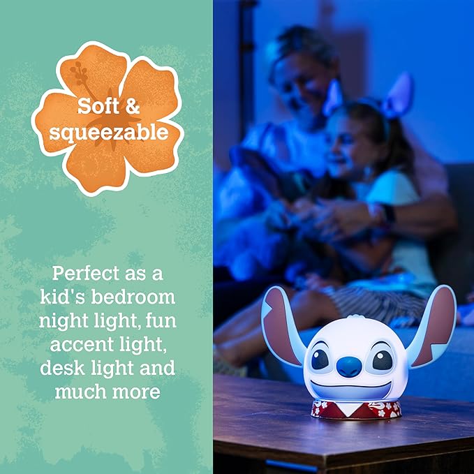 Disney Lilo and Stitch Squish Light, Night Light for Kids, USB Lamp, Battery Operated, Dimmable, Ideal for Bedroom, Playroom, Living Room, and More, 83063 - Bloomnest