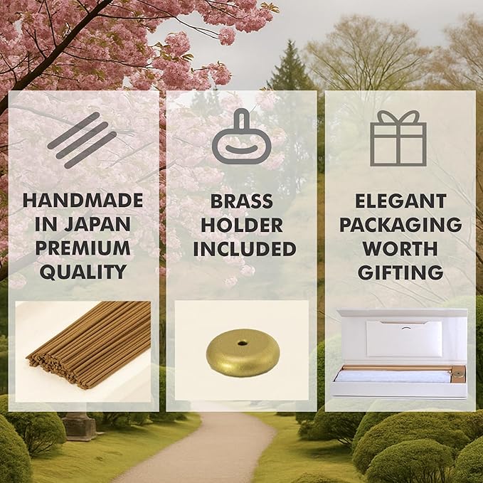 Shizu Sandalwood Incense Sticks – Temple Grade Japanese Incense with Brass Holder – Calming Scent for Relaxation, Meditation & Home Spa, Elegant Gift Set (60 Sticks) - Bloomnest