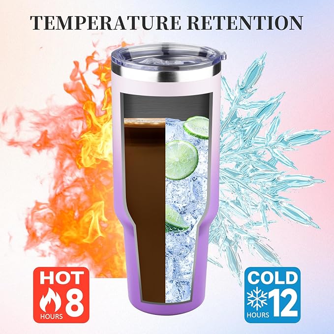 40 oz Tumbler with Lids and Straws Double Wall Vacuum Insulated Tumbler Cup,Stainless Steel Leak-proof Thermal Tumbler Powder Coated Travel Coffee Mug for Cold and Hot Drinks,Gardient Purple - Bloomnest